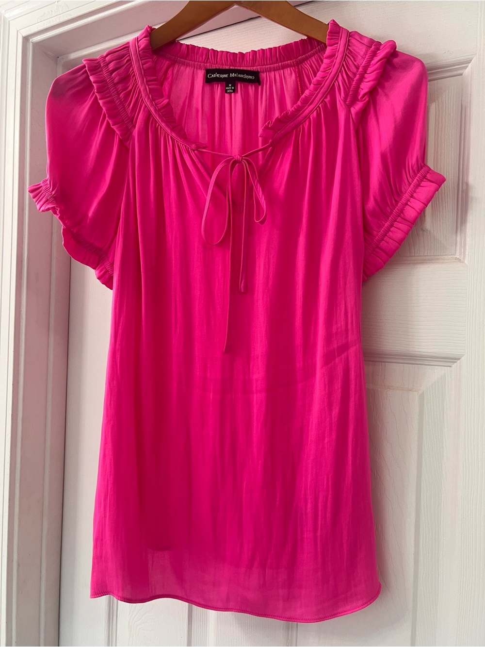 Catherine Malandrino Bright Hot Pink Ruffle Tie-Front Blouse Sz Medium